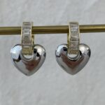 Özel Seri Gold & Gümüş Baget Taşlı Kalp Küpe