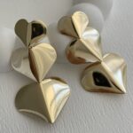 Özel Seri Maksi Boy Gold Üçlü Kalp Küpe