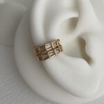 Özel Seri Baget Taşlı Çift Sıra Gold Earcuff