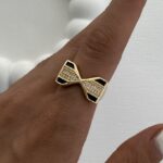 Özel Seri Zirkon Taşlı Fiyonk Tasarım Ayarlanabilir Gold Yüzük