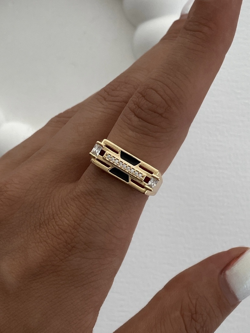 img_3384 Özel Seri Zirkon Taşlı Siyah Mineli İnce Gold Şövalye Yüzük