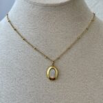 Çelik Sedef Detaylı Oval Gold Top Zincir Kolye