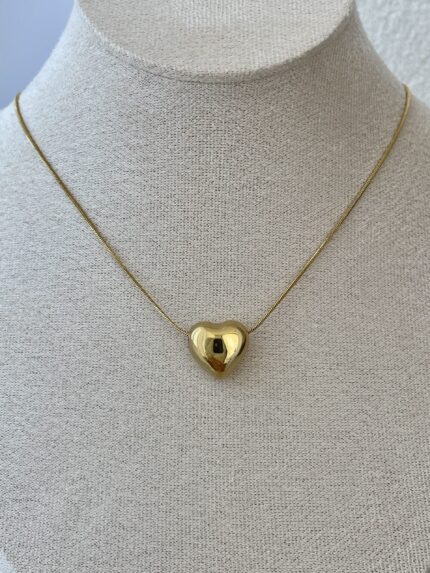 Çelik Tombul Kalp Tasarım Gold Kolye