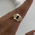 Özel Seri Zirkon & Siyah Taşlı Gold Şövalye Yüzük