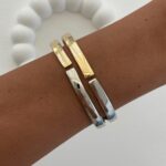 Özel Seri Geometrik Desen Gold & Gümüş Kelepçe Bileklik