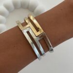 Özel Seri Geometrik Desen Gold & Gümüş Kelepçe Bileklik