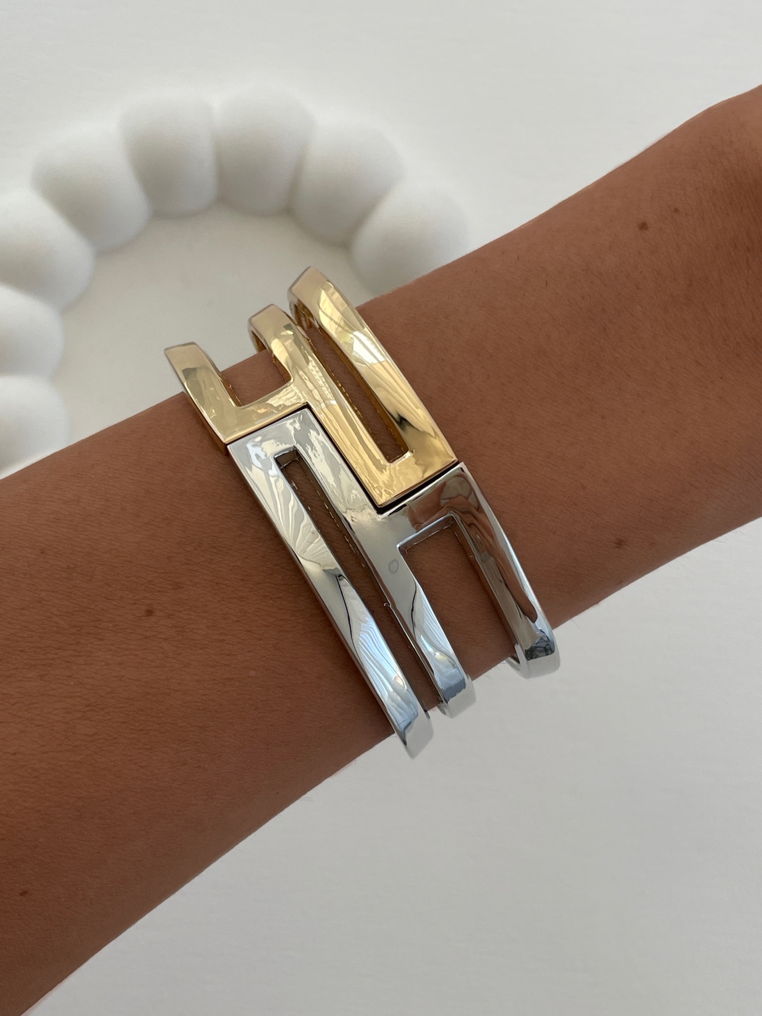 img_5496-1 Özel Seri Geometrik Desen Gold & Gümüş Kelepçe Bileklik