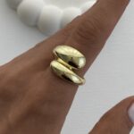 Özel Seri İkili Damla Tasarım Gold Ayarlanabilir Yüzük