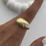 Özel Seri Kalın Tırtık Model Gold Ayarlanabilir Yüzük
