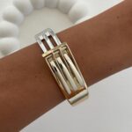 Özel Seri Geometrik Desen Gold & Gümüş Kelepçe Bileklik