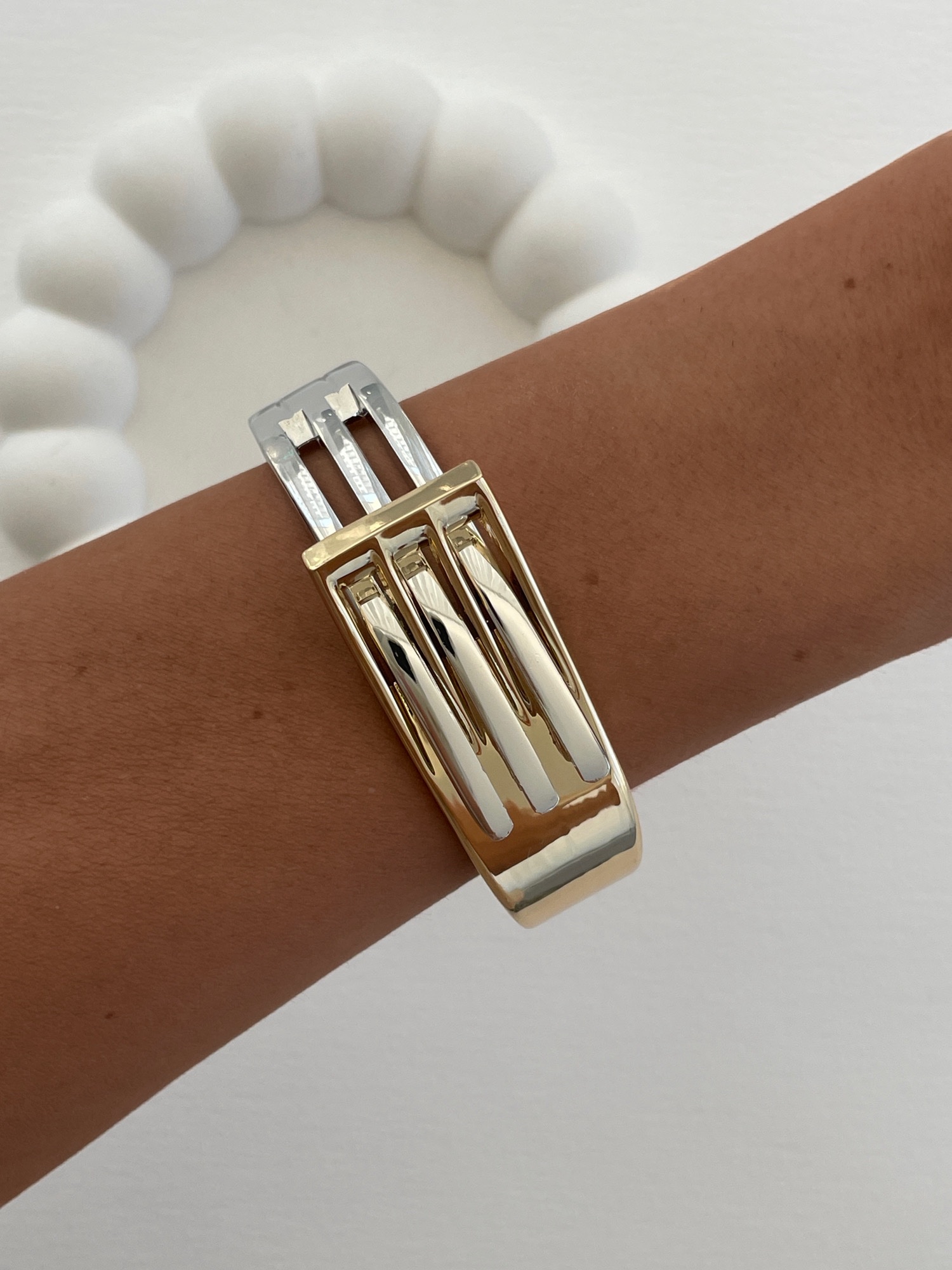 img_5496-2 Özel Seri Geometrik Desen Gold & Gümüş Kelepçe Bileklik