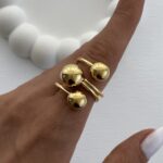 Özel Seri Üç Top Tasarım Gold Ayarlanabilir Yüzük