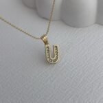 Özel Seri Zirkon Taşlı U Harf Minimal Gold Kolye