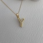 Özel Seri Zirkon Taşlı Y Harf Minimal Gold Kolye
