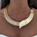 Özel Seri Geometrik Tasarım Kalın Gold Choker Kolye