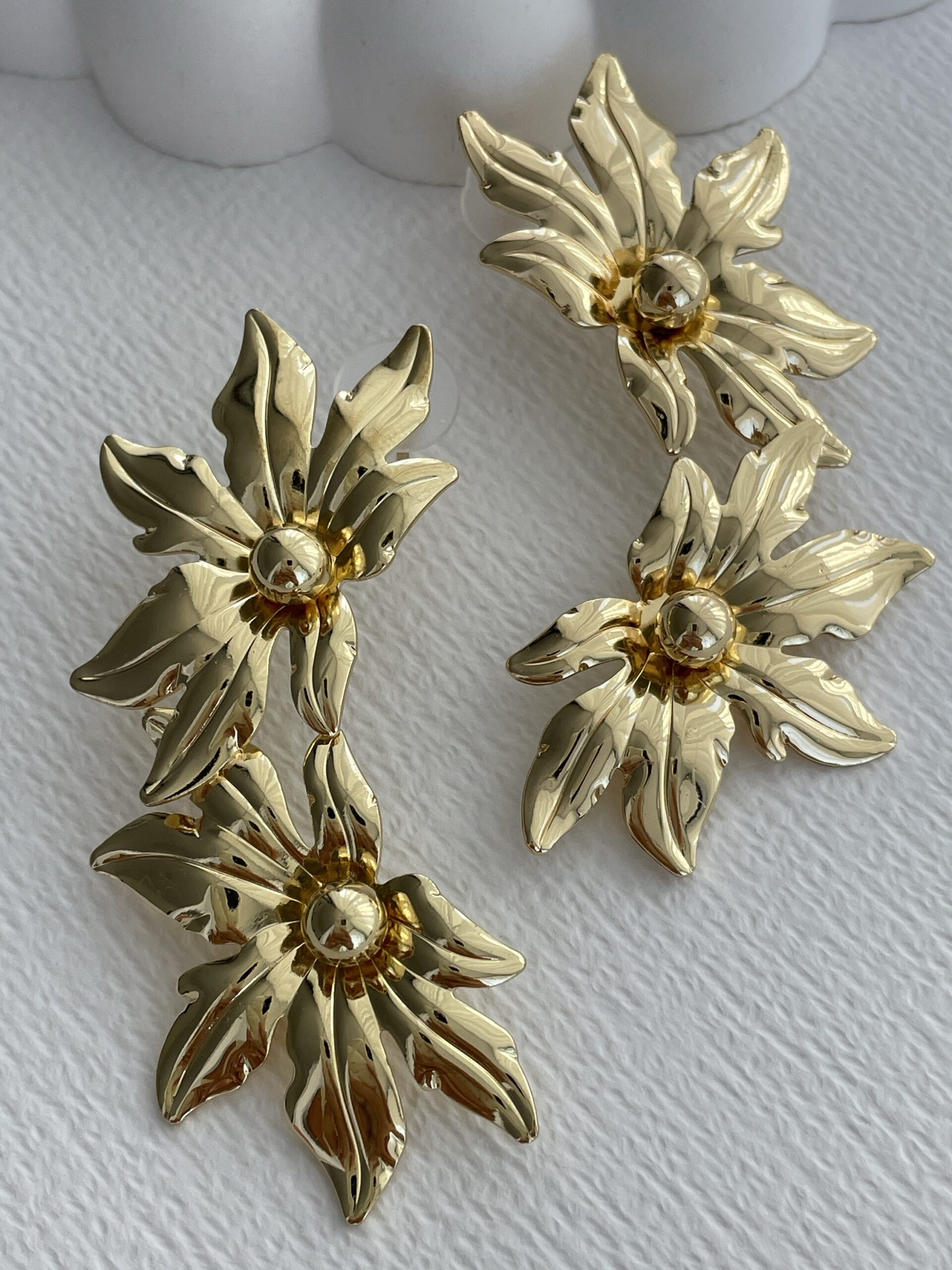 img_6473 Özel Seri Maksi Boy İkili Çiçek Tasarım Gold Küpe