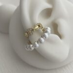 Özel Seri Zirkon Taşlı İkili İnci Gold Earcuff