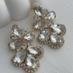 Özel Seri Çiçek Motif Damla Taş Gold Küpe