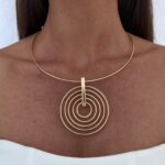 Özel Seri İç İçe Halka Tasarım Gold Choker Kolye