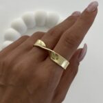 Özel Seri Geometrik Tasarım İkili Parmak Geçmeli Gold Yüzük