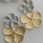 Özel Seri İkili Çiçek Tasarım Gold & Gümüş Küpe