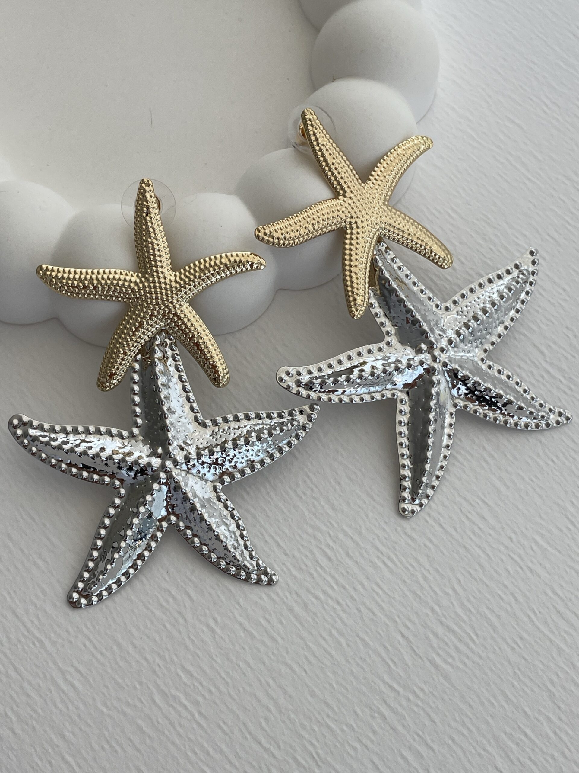 img_1821 Özel Seri Deniz Yıldızı Maksi Boy Gold & Gümüş Küpe