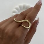 Özel Seri Geometrik Tasarım İkili Parmak Geçmeli Gold Yüzük