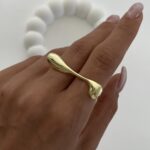 Özel Seri Damla Tasarım İkili Parmak Geçmeli Gold Yüzük