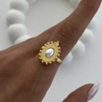 Özel Seri İnci Detay Vintage Tasarım Gold Ayarlanabilir Yüzük