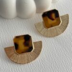 Özel Seri Yelpaze Tasarım Leopar Desen Gold Küpe