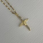 Çelik Zirkon Taşlı Elif & Anka Kuşu Gold Kolye 45+5cm