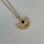 Çelik Siyah Mineli Yelpaze Tasarım Gold Kolye 45+5cm
