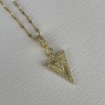 Çelik Zirkon Taşlı Üçgen Tasarım Gold Kolye 45+5cm