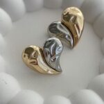 Özel Seri Gold & Gümüş Kalp Tasarım Küpe