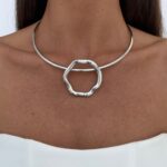 Özel Seri Geometrik Tasarım Gümüş Choker Kolye