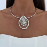 Özel Seri Soyut Damla Tasarım Gümüş Choker Kolye