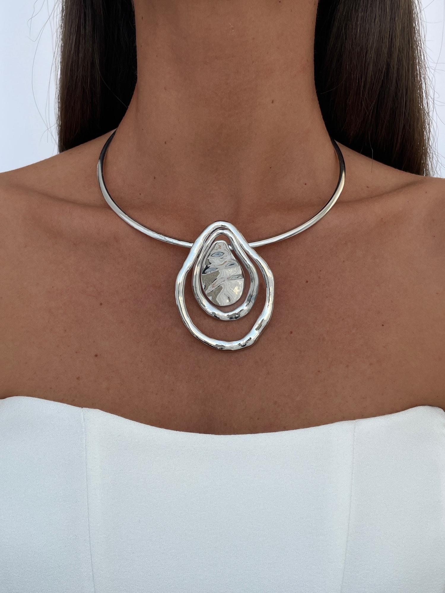 img_4225 Özel Seri Soyut Damla Tasarım Gümüş Choker Kolye