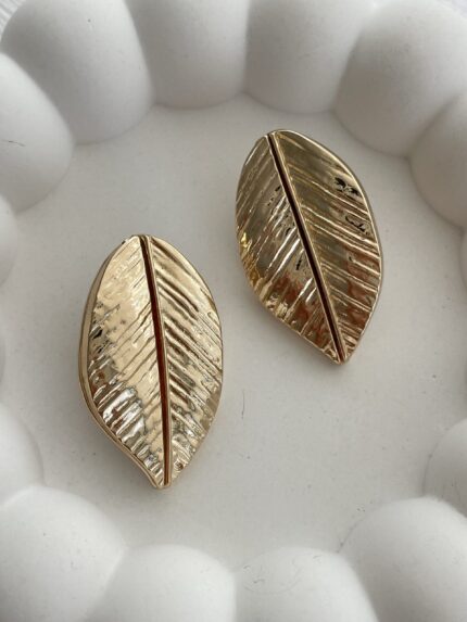 Özel Seri Yaprak Tasarım Gold Küpe