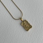 Çelik Çiçek Motif Gold Vintage Kolye 45+5cm