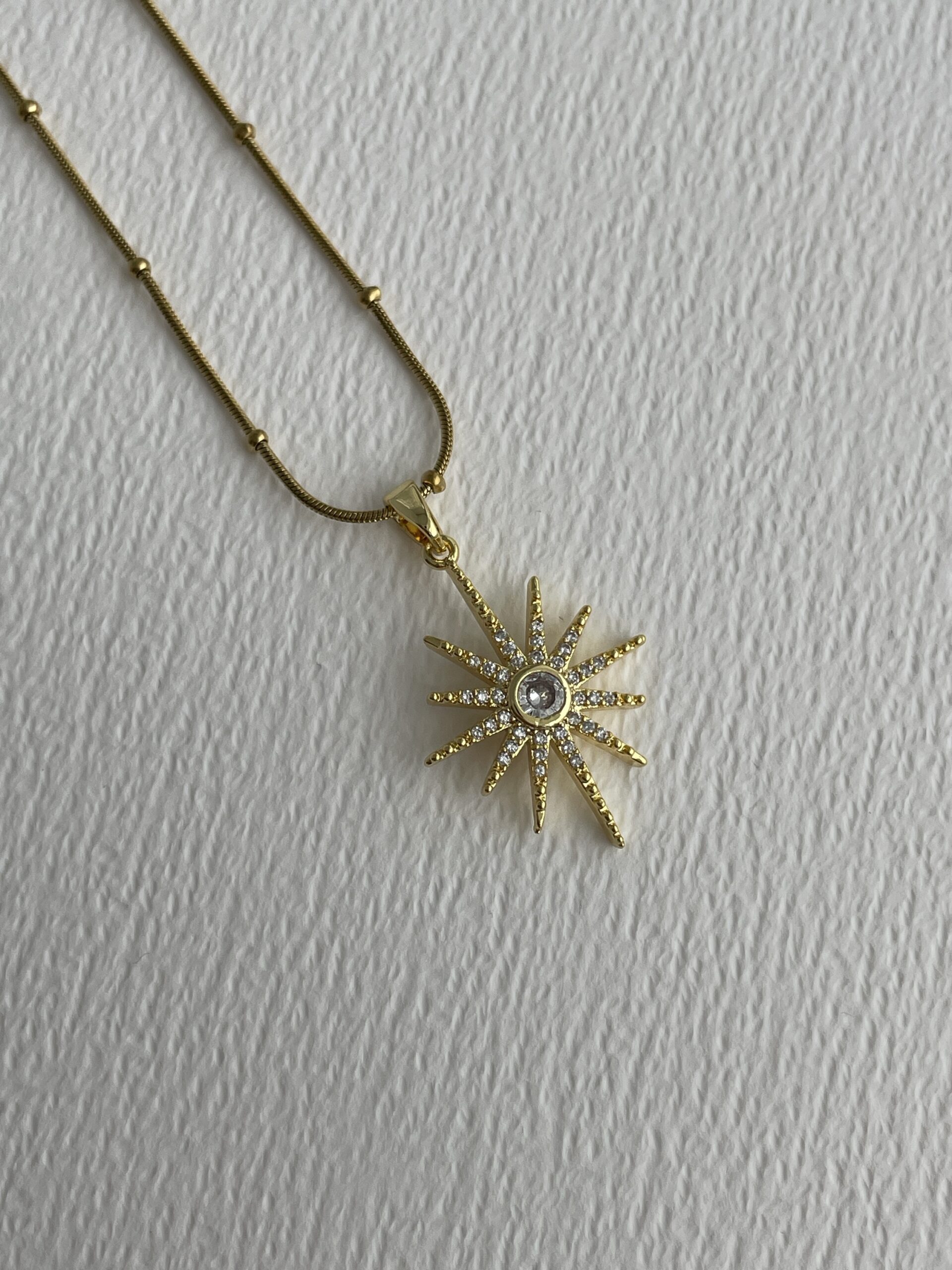 img_6649 Çelik Zirkon Taşlı Yıldız Tasarım Gold Kolye 45+5cm