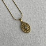 Çelik Tek Taş Yıldız Tasarım Gold Kolye 45+5cm