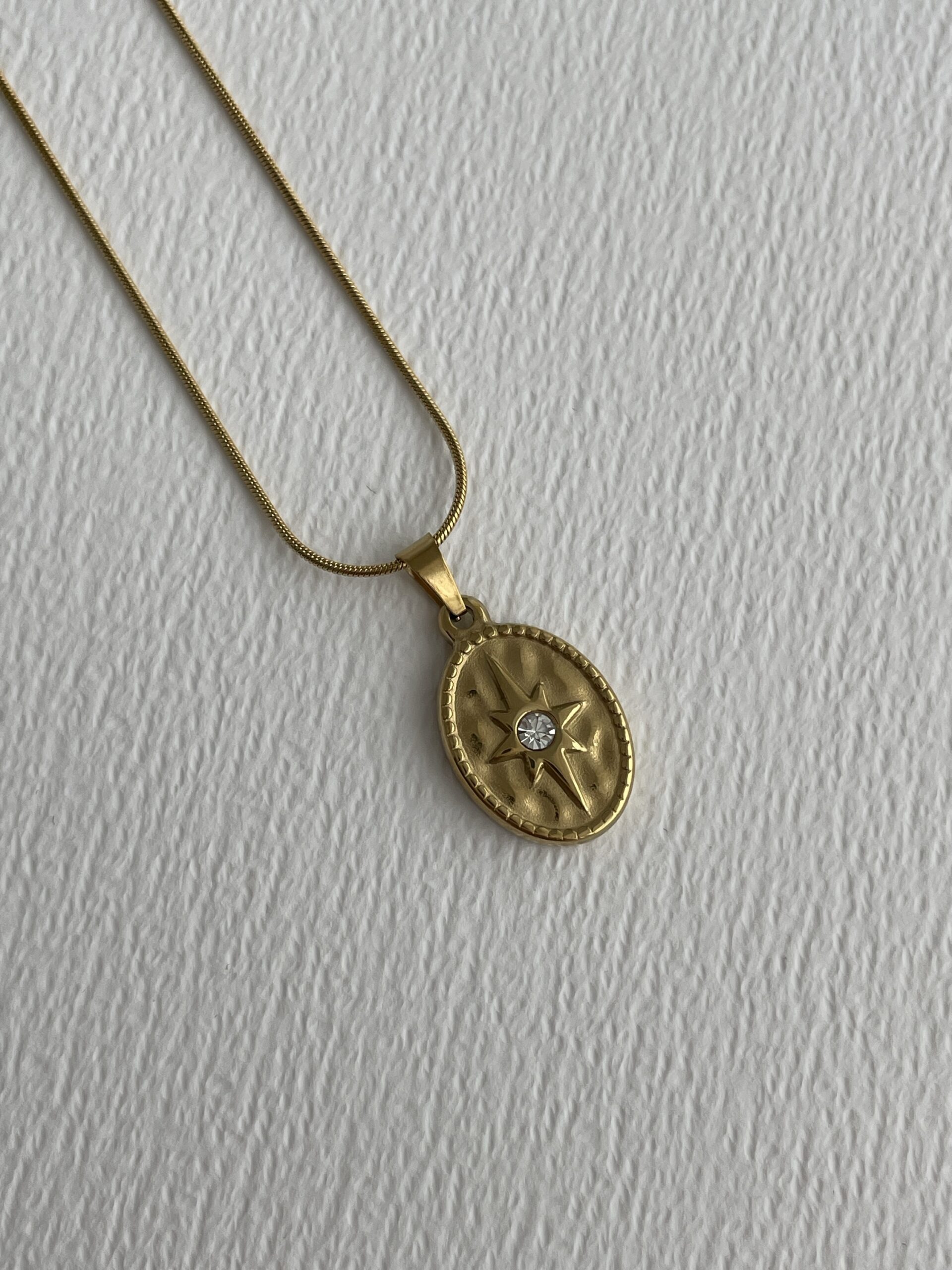 img_6665 Çelik Tek Taş Yıldız Tasarım Gold Kolye 45+5cm