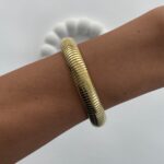 Çelik Kalın Tırtık Model Lastikli Gold Bileklik 12mm 20cm