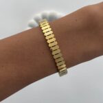 Çelik Geometrik Tasarım Gold Kelepçe Bileklik