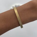 Çelik Simli Çizgi Model Gold Kelepçe Bileklik