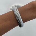 Çelik Kalın Tırtık Model Lastikli Gümüş Bileklik 12mm 20cm