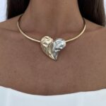Özel Seri Gold & Gümüş Kalp Tasarım Choker Kolye