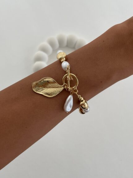 Özel Seri İnci Detay Yaprak Tasarım Bileklik