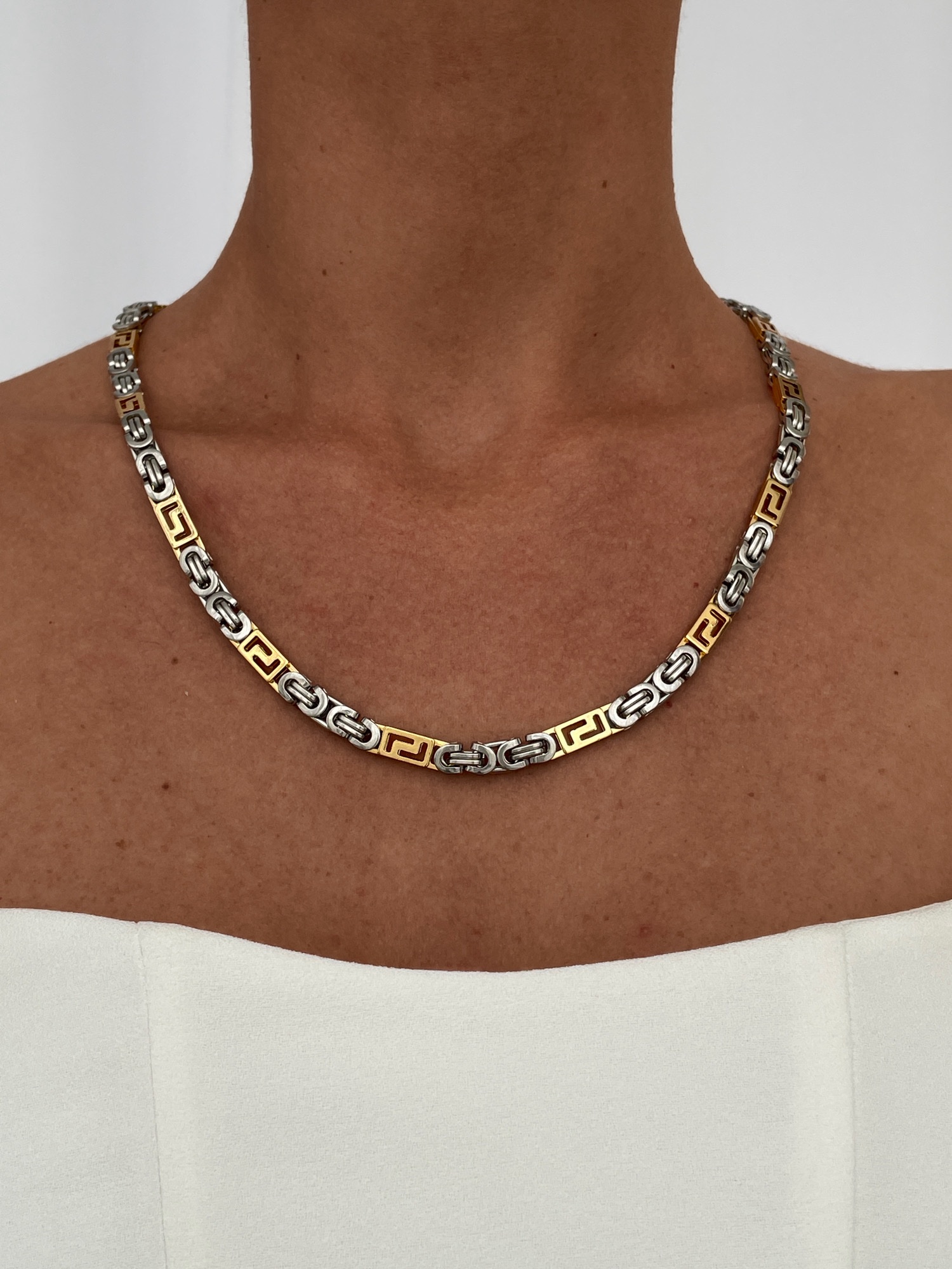 img_8735 Çelik Gold & Gümüş Figaro Zincir Kolye 55cm