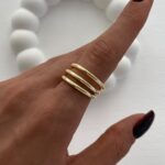 Özel Seri Üçlü Tel Tasarım Ayarlanabilir Gold Yüzük